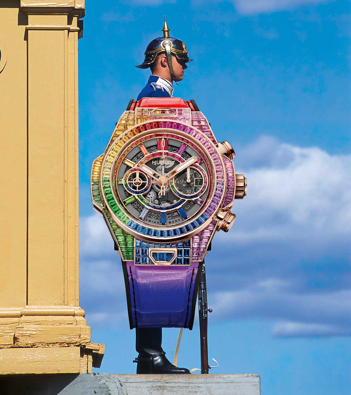 Die schönsten Uhren der Saison: Hublot, „Big Bang Unico High Jewellery King Gold Rainbow 44mm“, ca. 375'000.–